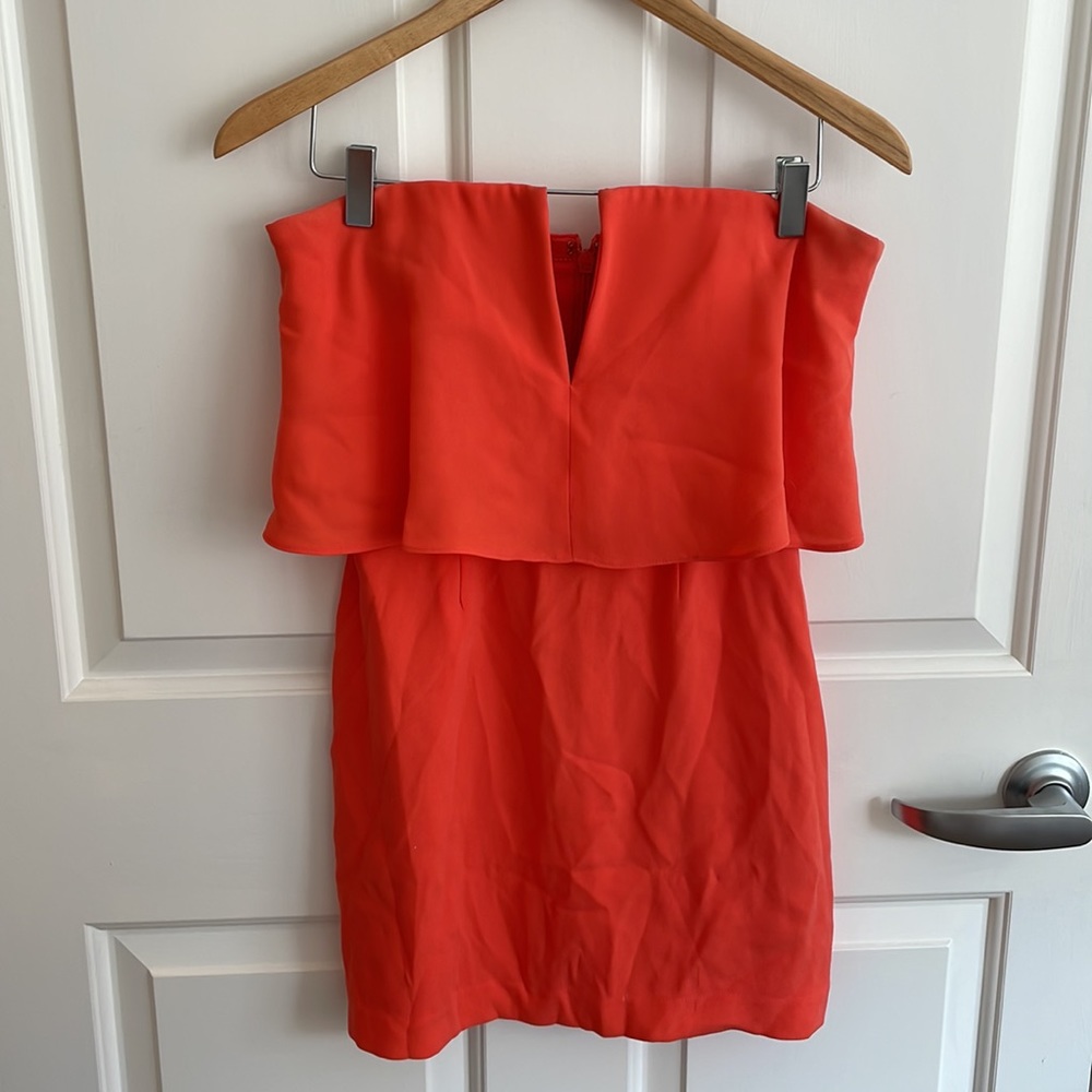 BCBG Max Azria Kate strapless mini dress, orange / coral / red, size 02 - Picture 10 of 16